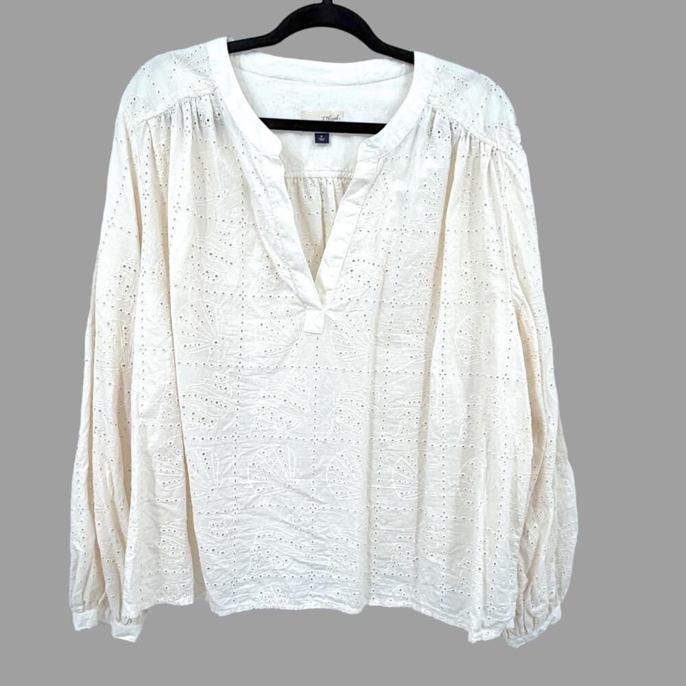 Peasant Boho Off-White Cottagecore Prairie Embroidered‎ Top Women's XL Cotton